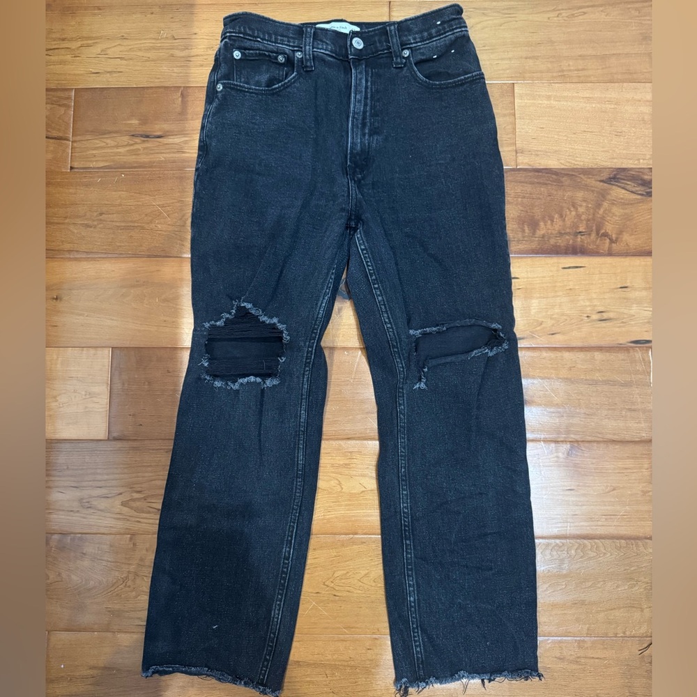 Abercrombie & Fitch Black Straight Jeans Distressed Style